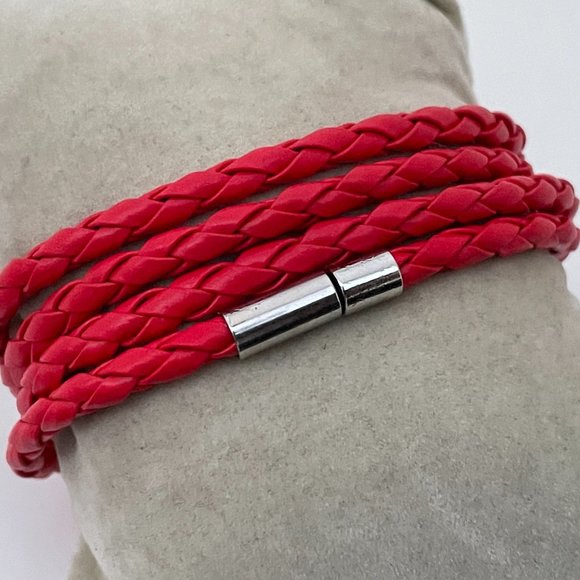 Jewelry - Bracelet Vegan Red Faux Leather Wristband Wrap Ban